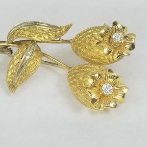 Cartier Italy 18K Yellow Gold Diamond Flower Pin